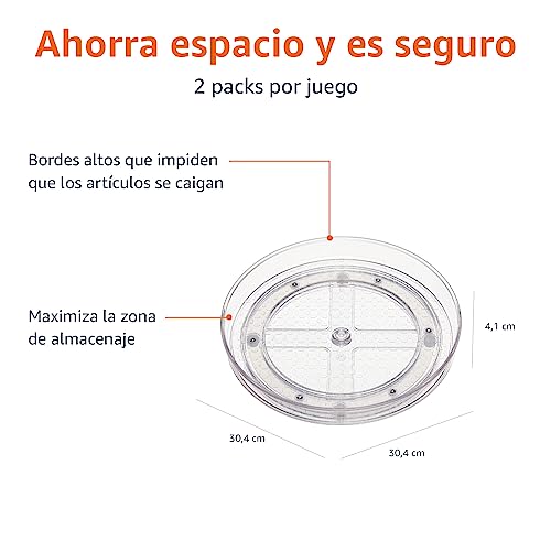 Bandeja giratoria transparente que maximiza el espacio de almacenamiento y evita caídas gracias a sus bordes altos