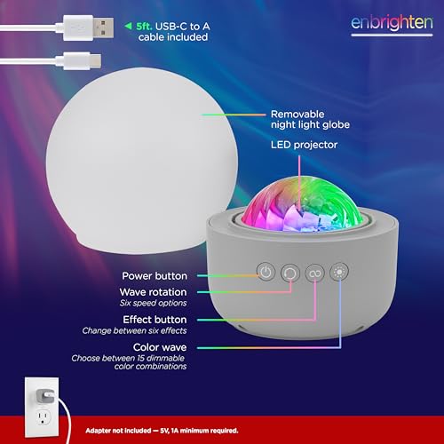 Enbrighten Aurora Wave Galaxy Projector Night Light Northern Lights Tabletop Crystal-Ball, Light for Bedroom, Playroom, Kids, Adults, and More, 76044