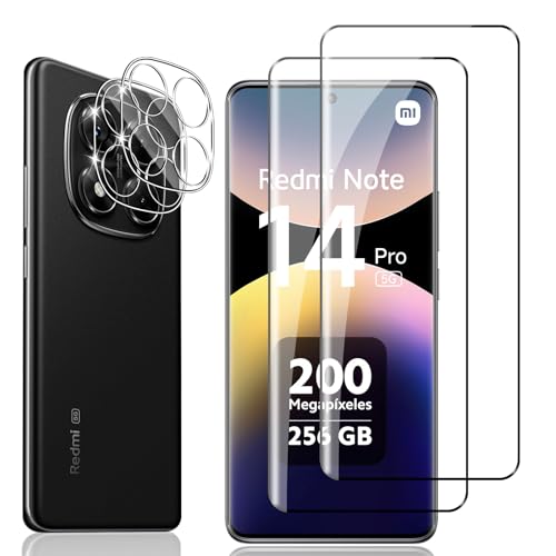 Locofun Protector de Pantalla para Xiaomi Redmi Note 14 Pro 5G/ Poco X7, 2 Piezas Cristal Vidrio Templado y 2 Piezas Protector Lente Cámara, [Dureza 9H] HD Anti-Arañazos Película Protectora