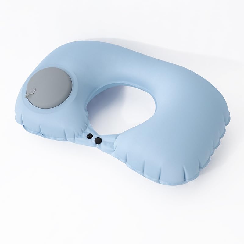 ネックピロー U型枕 トラベルピロー 旅行枕 エアーピロー 首枕 軽量 空気枕 折りたたみ可能 収納ポーチ付き 収納バッグ付き マルチマテリアル 旅行用 トラベルグッズ 携帯枕 飛行機用 収納 軽量 枕 U型 トラベル トラベルグッズ (アイスブルー(ミルクシルク))