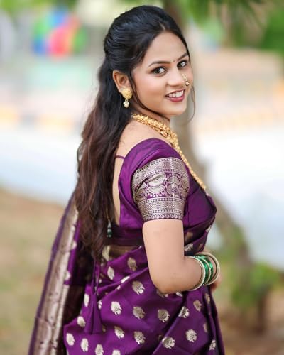 Image of Sugathari Women's Maroon Banarasi Kanchipuram Art Silk Saree for Women - Traditional Wedding & Party Saree with Blouse Piece - Ethnic Indian Silk Saree for Bridal, Festive (KS-156)