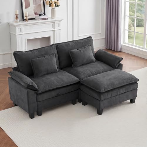 Image of IPKIG 82.3 inch Modular Cloud Couch with Storage, L Shaped Sectional Sofa with Ottoman & Pillow, Velvet Deep Seat Sectional Couches for Living Room, Apartment, Dark Grey