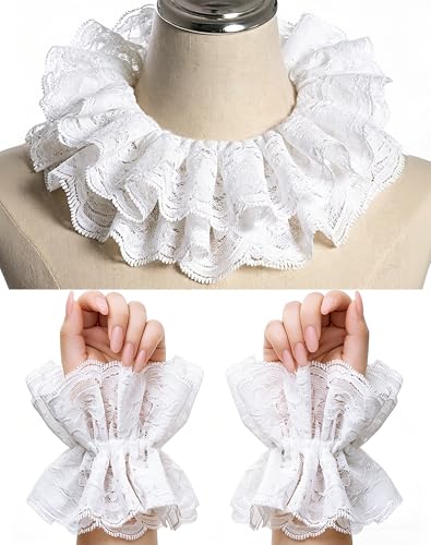 Parma77 Neck Ruffle Collar Cuffs Set Detachable Clown Costume Accessories