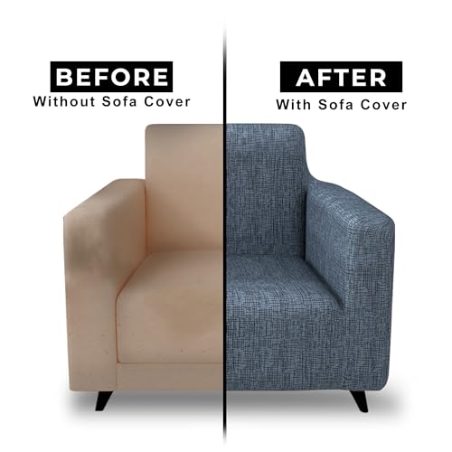 Image of Story@Home Sofa Cover Fully Covered Stretchable Polyester Spandex Elastic Sofa Cover for Living Room & Create Customized Set (Grey, 1 Seater)