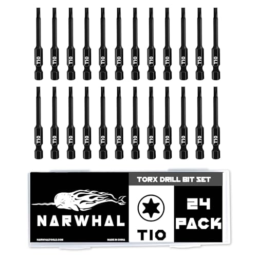 T10 Torx Bits (24 Pack - 2 Inch Impact Grade) 6 Point Torx Star Bit with Hex Shank - Hardened CRM Steel Alloy - Case Included