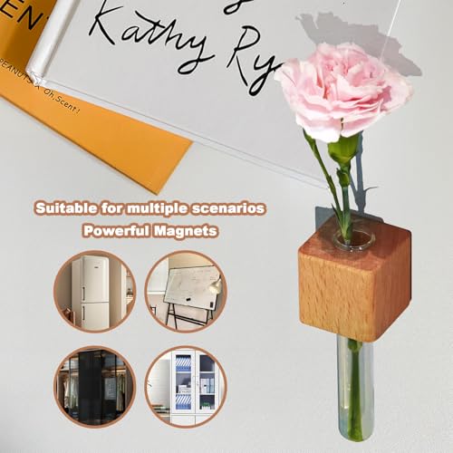 Mini jarrones magnéticos de madera y vidrio para nevera miniatura 3