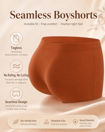 Image of Womens Boy Shorts Underwear Seamless Soft Stretch No Show Boxer Panties | Invisible Boxers Briefs Panties for Women, 6 Packs Boyshorts Lingerie for Ladies Gifts, Women's Clothing, Gym Yoga Running