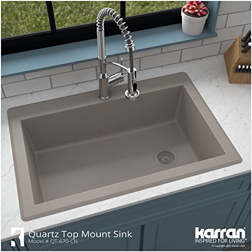 Karran Qt-670 Drop-In Quartz Composite 33 In. 1-Hole Single Bowl Kitchen Sink In White #TOP7