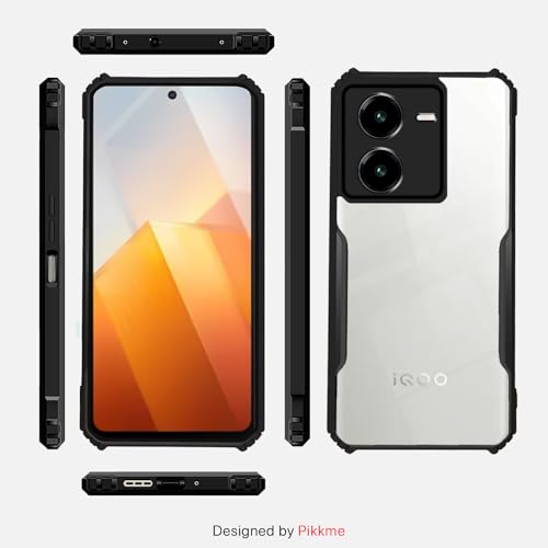 Image of Pikkme iQOO Z8 5G Back Cover | Crystal Clear Transparent Back | Ultra Hybrid | Full Camera Protection | Raised Edge | Bumper Back Case (Black)