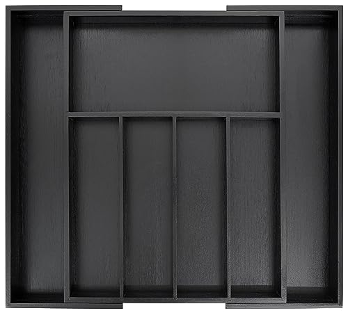 VaeFae Bamboo Drawer Organizer, Expandable Silverware Drawer Dividers and Cutlery Tray for Kitchen Utensils and Flatware (Black)