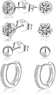 925 Sterling Silver Stud Earrings4 Pair Silver Studs Earrings for Women Hypoallergenic Silver Studs Earrings for Women Set With Cubic Zirconia Silver Earrings for Girls and Women
