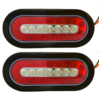 All Star Truck Parts 2Pcs 6.3 inch inch Oval Truck Trailer 23 LED Tail Stop Brake Lights Taillights Running Red White Backup Reverse Lights,Sealed