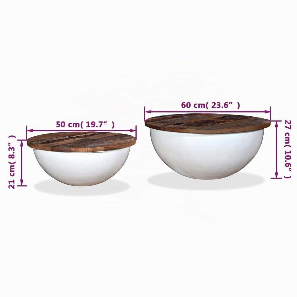 vidaXL Set Mesa de Centro Forma de Bol 2 uds Madera reciclada Blanco