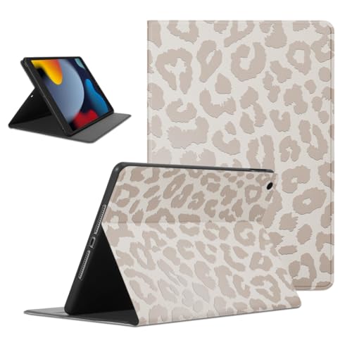 Coalbooliy Custodia per iPad 9./8./7. Generation, Aesthetic Leopardata Bianco Motivo Disegno Ragazza Flip Cover in pelle PU con Supporto Funzione Soft TPU Antiurto Tablet Case in Silicone