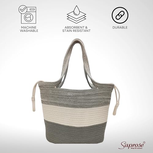 Image of SAPROSE Polypropylene Tote Tiffin Basket With Cover Carry Bag, Storage Basket, Picnic Basket, Lunch Bag, Tiffin Basket, Handbag for Lunch Box and Water Bottle, (29 x 18 x 28 cm) (Grey)