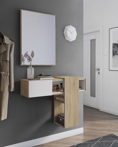 Dmora - Mobile da Ingresso Baffin, Entratina Appendiabiti, Composizione per atrio, Consolle portaoggetti Multifunzione, 100x31h75 cm, Rovere e Bianco