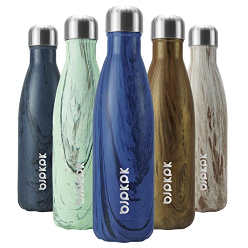 Image of BJPKPK 17 oz Stainless Steel Insulated Water Bottles Reusable Cola Shape Sports Water Bottle for Travel,Wood Cobalt Blue