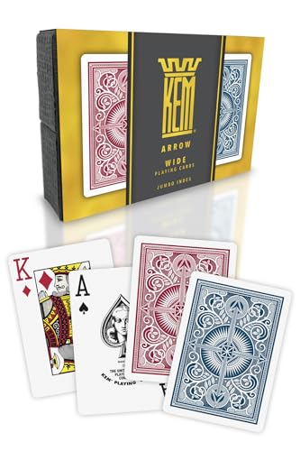 KEM Arrow Red and Blue Plastic Playing Cards - Jumbo Index Poker Size Premium Casino Grade - 2 Decks