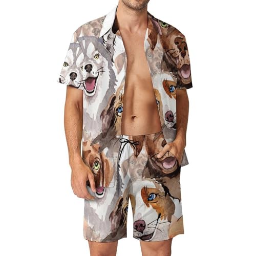 Chemise hawaïenne homme ensemble short imprimé peinture de chien unique en taille S