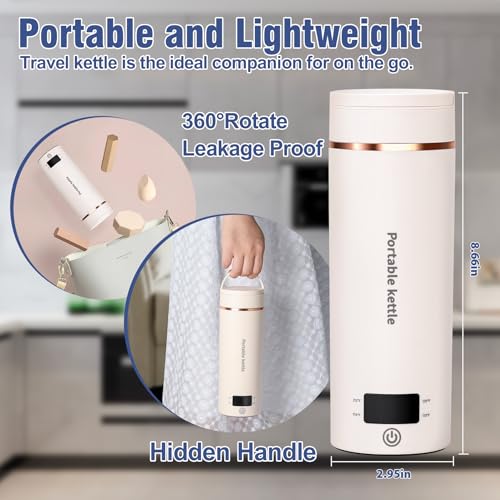Travel Electric Kettle Portable Mini Kettle,Small Hot Water Boiler with 4 Temperature Settings,304 Stainless Steel,Fast Boiling Water with Auto Shut-Off and Boil Dry Protection,400ml (Beige, 400ML)