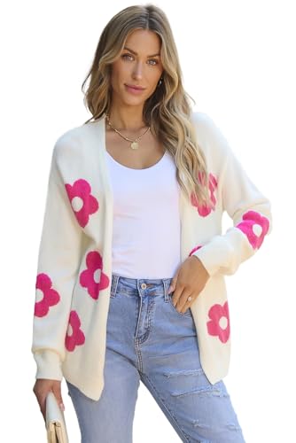 Elegant Winter Cardigan - Open Front with Feminine Floral Pattern