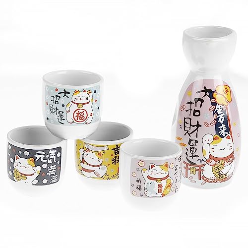 lachineuse - Sake-Set Maneki Neko Katze – mit 4 Schalen und Karaffe...