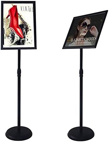 YDisplay Adjustable Sign Holder Stand with Base 11x17inches Aluminum Snap Open Frame Pedestal Sign Stand,Vertical and Horizontal View Sign Displayed, Round Base for Church Shool Office,Black