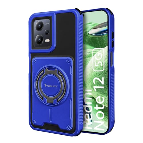 Image of Vaku Luxos Axion Armor Military Grade TPU Back Cover Case for Xiaomi Redmi Note 12 Pro with Magnetic Ring Holder Kickstand Camera Screen Protector- Blue