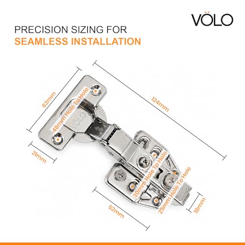 Image of VOLO Cabinet Hinges, Set of 1 (2 Pieces) for Furniture, Wardrobes, Doors, and Storage Units | (3D Soft Close (Stainless Steel), 8 Crank | Half Overlay)