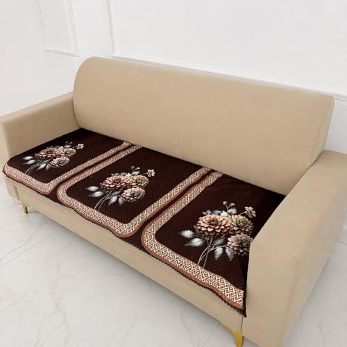 Image of Homerz 'Brooklyn Series' Premium Sofa Cover | Quilted Floral Design | Non-Slip Washable Sofa Protector | Soft Anti Slip Fabric (Brown, 5 (3+2) Seater, Only Seat Cover)