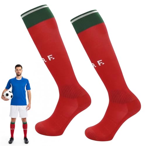 Image of Proberos Sport Compression Football Socks, Portugal Special Edition Football Socks, High Elastic Moisture Wicking Soccer Socks with Striped Cuff, Athletic Over the Calf Dress Socks, Size - L