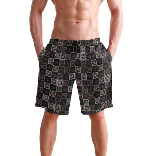 Quick Dry Tile Men's Swimming Shorts Swim Trunks with Mesh Lining Beach Wear - S
