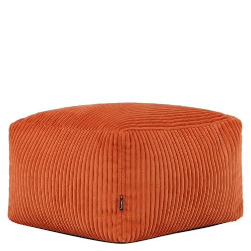 Icon Amara Hocker Orange Flauschiger Sitzsack Cord Sitzpuff Pouf Hocker mit Füllung Fußhocker für das Wohnzimmer