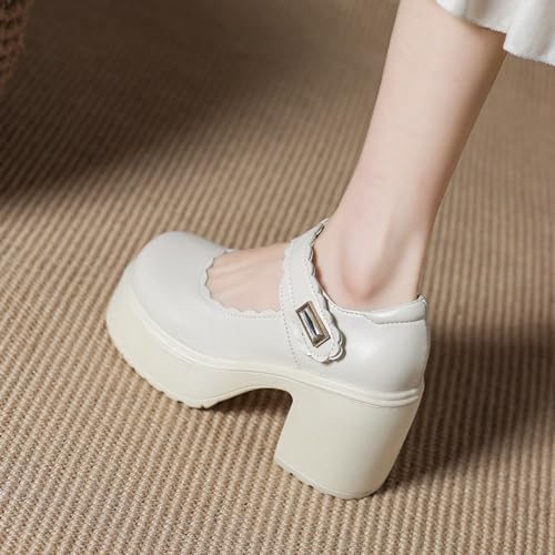 Image of Women's Platform Mary Janes Heart Cat Buckle Rivets Ankle Lolita Gothic Princess Platform Pumps Patent Leather Thorn Vintage Traditional Embroidery Upper Dress Shoes