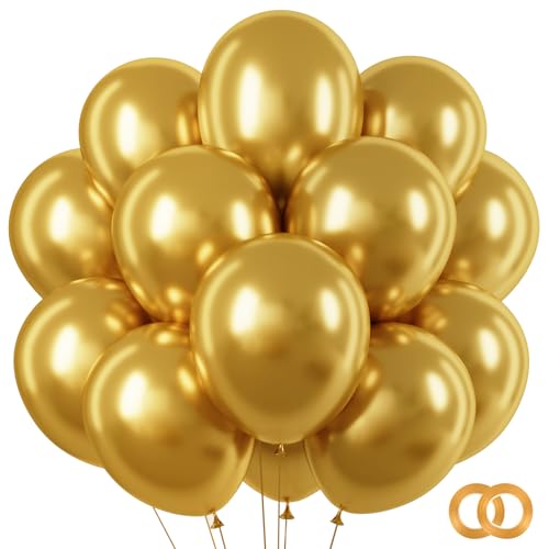 RUBFAC Metallic Gold Balloons 65pcs 12 Inch Party Balloon with Ribbons for Birthday Wedding Baby Shower Graduation Decorations
