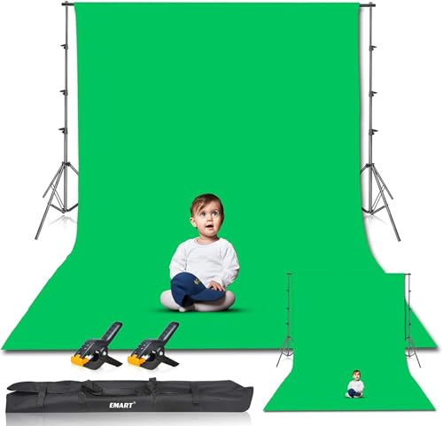 EMART Green Screen Background with Stand 8.5x10ft(2.6x3m) Photography Backdrop Kit with 10x12ft(3x3.6m) Greenscreen for Portrait Video Shooting Photo Studio