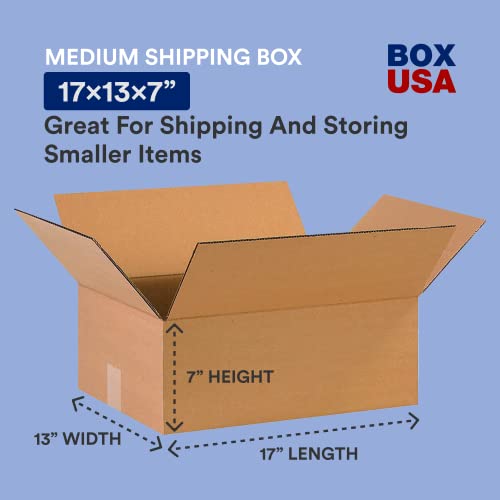 Image of BOX USA Shipping Boxes 17 inchL x 13 inchW x 7 inchH, 25-Pack Medium Corrugated Cardboard Boxes for Shipping, Mailing, Packing, Packaging and Storage