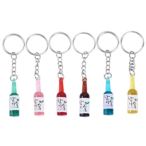 Simulation Soju Cans Keychain Fashion Drink Soju Bottle Keychain 6 Colors Resin Beer Wine Trinket Women Keyring Pendant Jewelry(Multicolor)