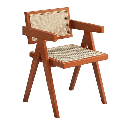 Silla de comedor de madera de cerezo con reposabrazos, respaldo de ratán, cómoda silla decorativa para cocina, jardín, balcón y dormitorio