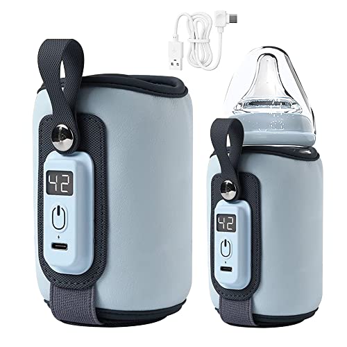 Chauffe Biberon Nomade, CJBIN Chauffe Biberon Portable, Chauffe-Biberon avec contrôle de la température du Lait Maternel, Chauffe Biberon Usb pour Les Voyages en Voiture, Le Shopping - Blue