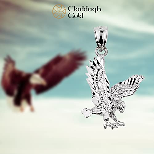 Claddagh Gold Textured Sterling Silver Landing Eagle Charm Pendant2