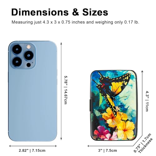 Image of Credit Card Holder, Metal Card Wallet RFID Blocking Mini Slim Aluminum Business Hard Card Case for Women Men (Flowers Butterfly)