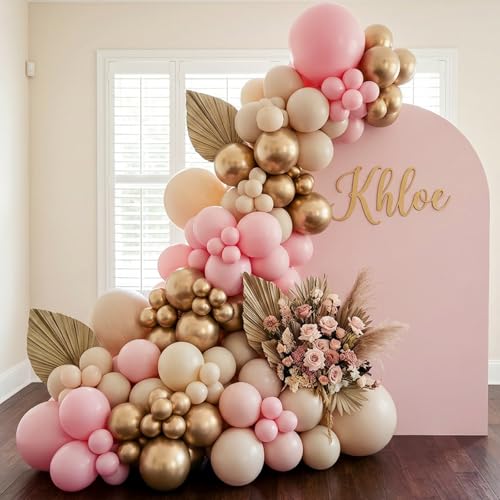 Image of RUBFAC Pink Balloons 135pcs Light Pastel Pink Balloon Different Sizes 18 12 10 5 Inch for Garland Arch Birthday Party Baby Shower Gender Reveal Wedding Anniversary Easter Decoration