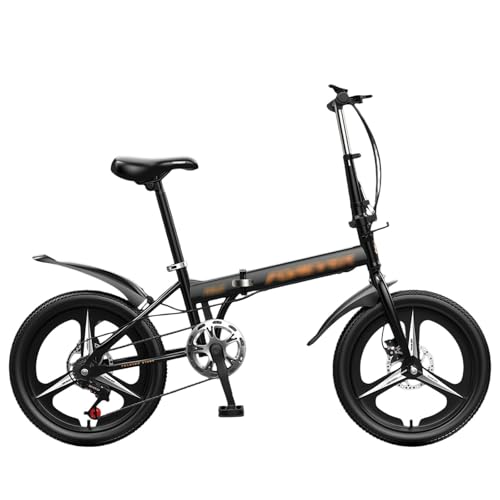 Bicicleta con Cuadro De Acero Al Carbono, Plegable, con Marchas, Frenos De Disco, Guardabarros,Adecuada para Desplazamientos Diarios De Hombres Y Uso Femenino. Black,22in
