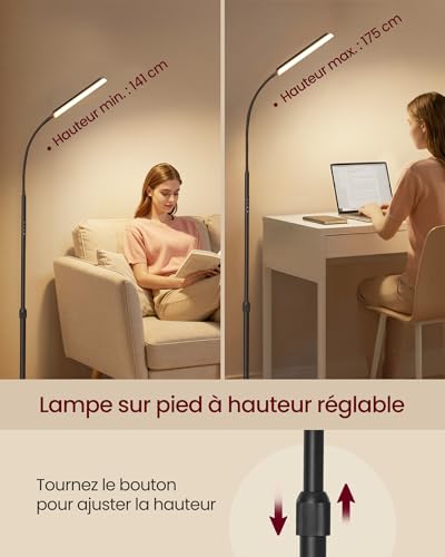Lampadaire LED 15W 1500 lm avec télécommande VASAGLE