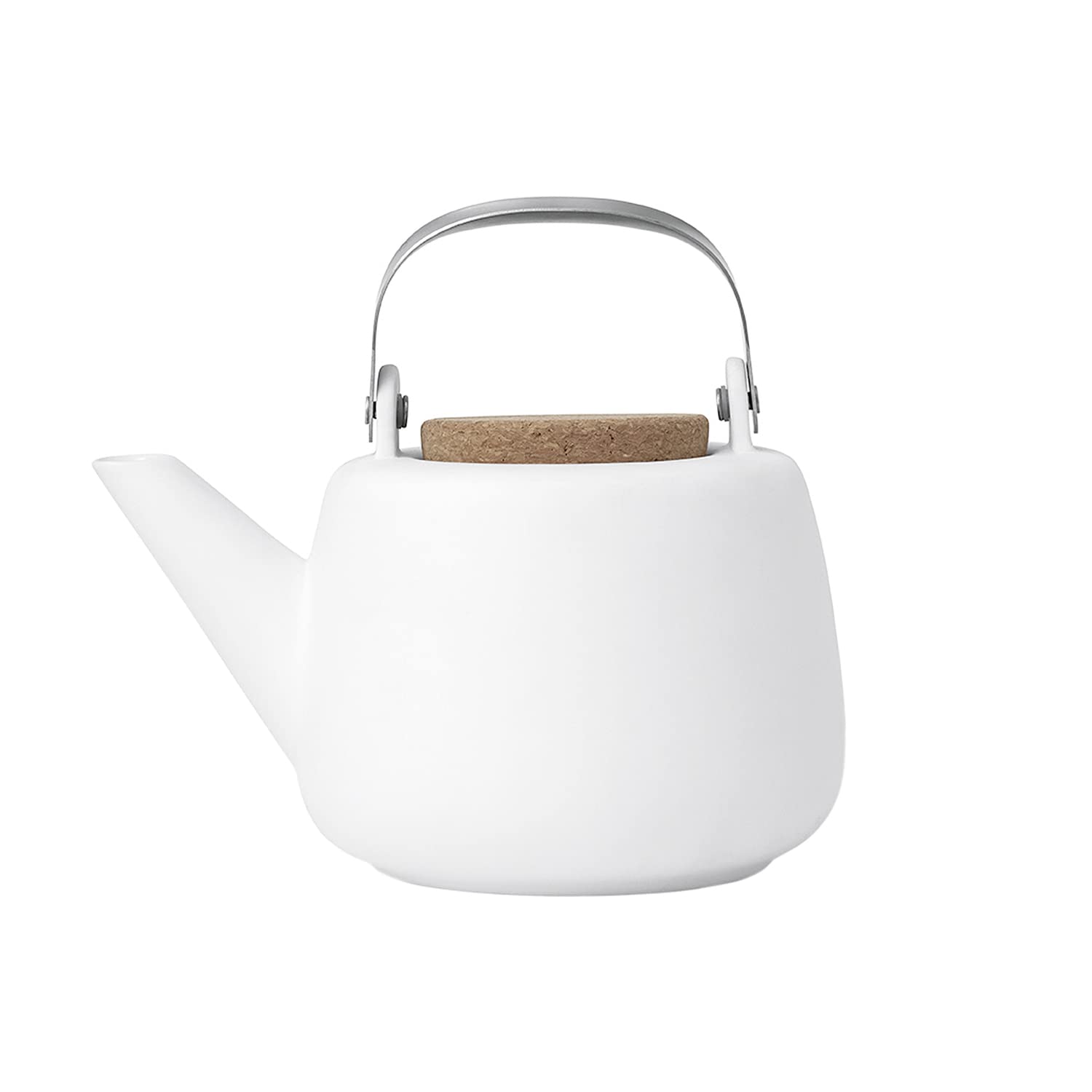 Viva Nicola White Porcelain Japanese Style Tea Pot - 40 oz / 1.18L with Loose Leaf Tea Infuser Mesh, Stainless Steel Filter and Handle, Cork Lid