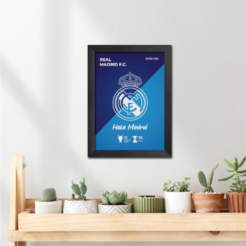 Image of TenorArts Real Madrid Football Club Poster White Logo Laminated Photo Frame Painting with Matt Finish Black Textures(12 inches x 9inches)