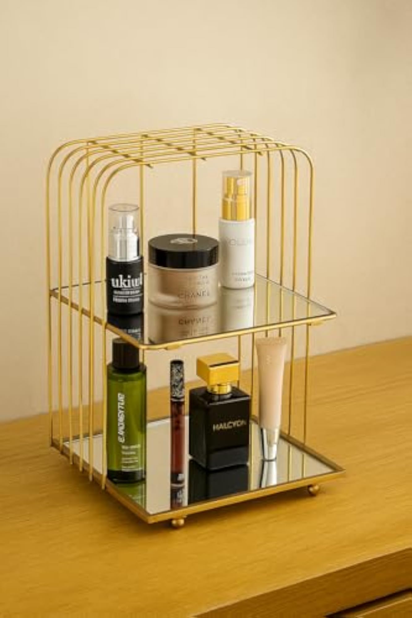 2 Tier Makeup Organizer with Mirror Shelves