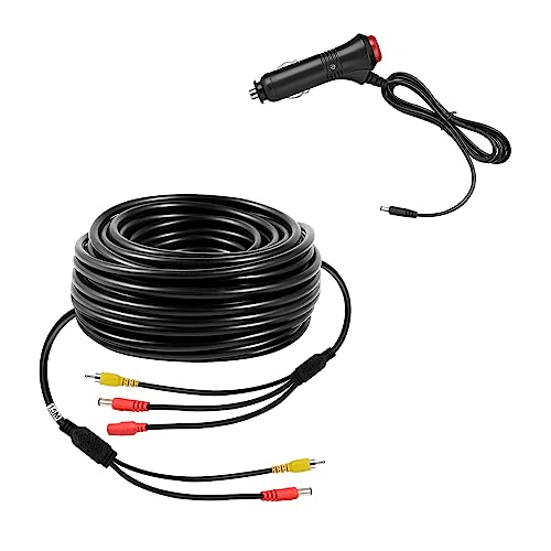 Image of 12V /24V Cigarette Lighter Power Supply Kit for Car Rear View Camera and Monitor with 15M RCA Video Connection Extension Cable.