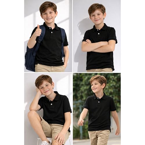 Image of Kids Boys Polo T-Shirt | Half Sleeves | Organic Cotton Rich Bio-Wash Fabric | Ultra Soft & Breathable | Regular Fit | Plain Solid Colour Casual Wear & School Uniform